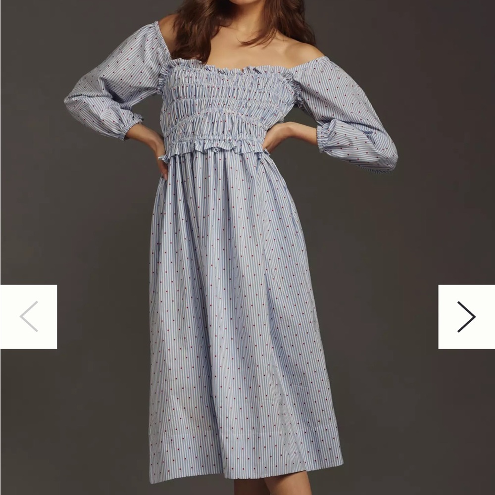 Maeve Blue and White Smocked Off-Shoulder Sundress NWOT